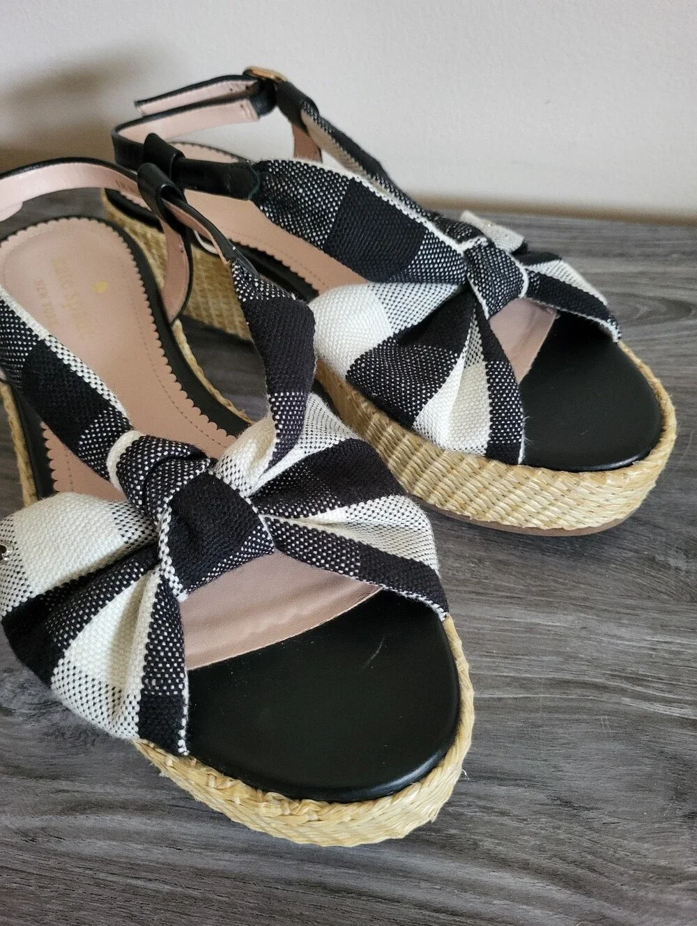 Kate Spade Betsy Platform Sandal Black & White Gingham Size 8.5